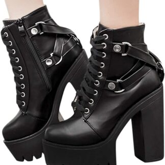 Black Faux Leather Zip-Up Heel Boots